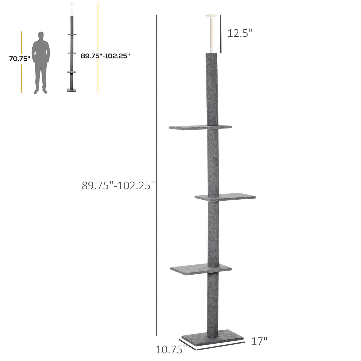 Floor-to-Ceiling Cat Tree Cat Climbing Tower With Sisal-Covered Scratching Posts Natural Cat Tree Activity Center For Kittens Cat Tower Furniture, Grey