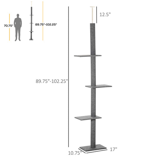 Floor-to-Ceiling Cat Tree Cat Climbing Tower With Sisal-Covered Scratching Posts Natural Cat Tree Activity Center For Kittens Cat Tower Furniture, Grey