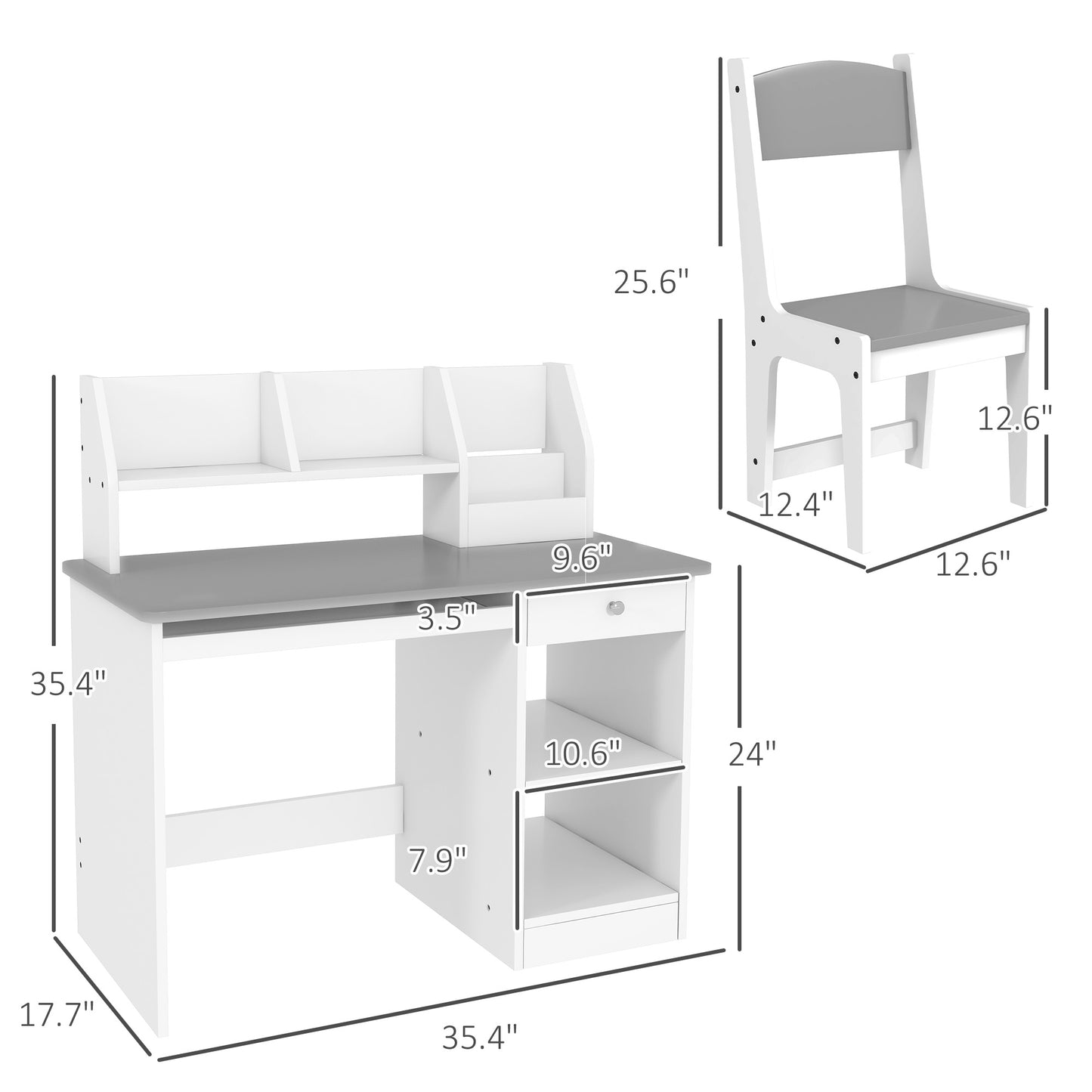 Kids Desk And Chair Set With Storage, Study Desk With Chair For Children 5-8 Years Old, Gray
