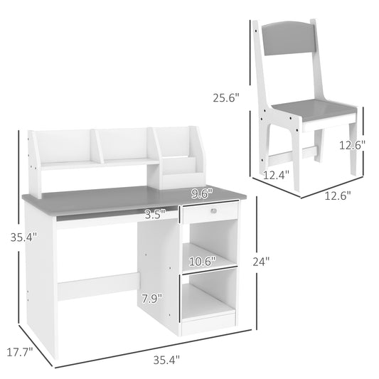 Kids Desk And Chair Set With Storage, Study Desk With Chair For Children 5-8 Years Old, Gray