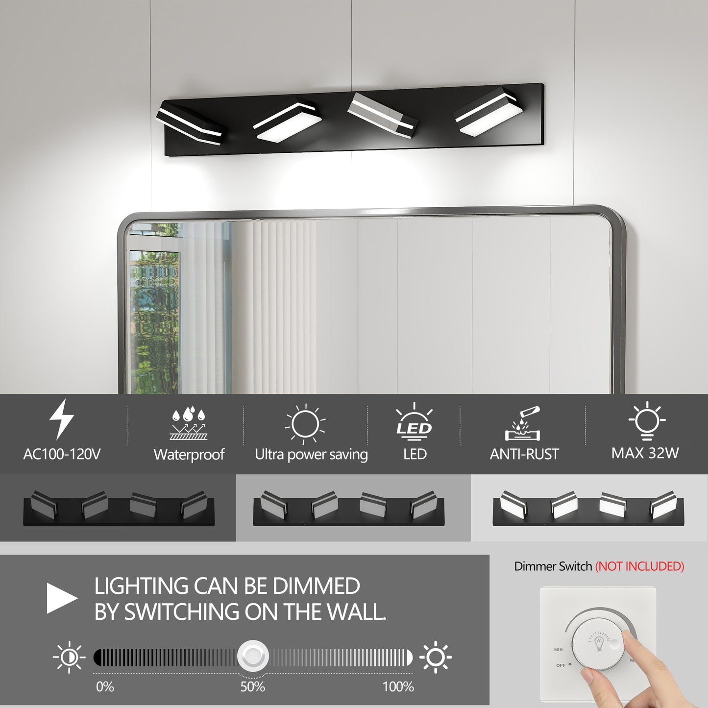 Modern Chrome LED Vanity Light, 4-Lights Wall Sconce For Bathroom And Mirror, Sleek Minimalist Design, Energy-Efficient, Easy To Install