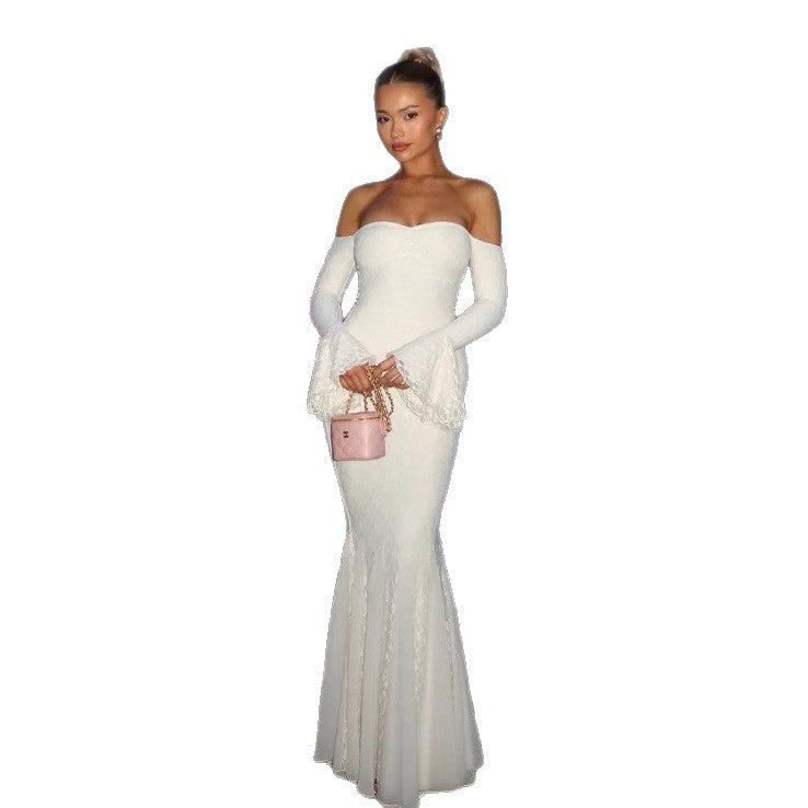 Women's Fashion Sexy Trumpet Sleeve Off-the-shoulder Dress