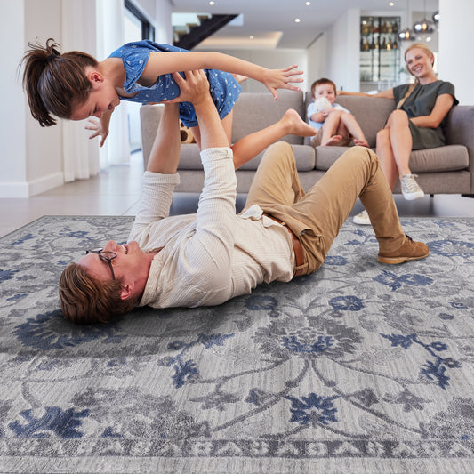 MARFI 6X9 Blue  Silver  Oriental Area Rug