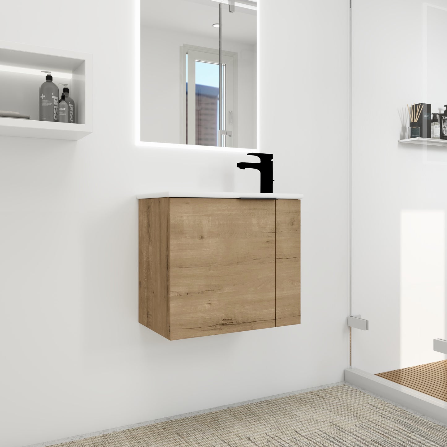 Bathroom Vanity With Sink 22 Inch For Small Bathroom,Floating Bathroom Vanity With Soft Close Door,Small Bathroom Vanity With Sink, 22x13  KD-Packing