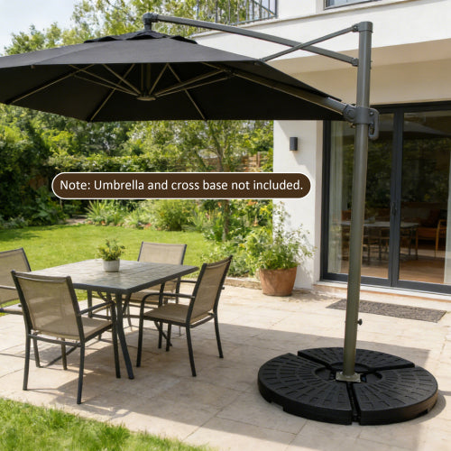 Heavy-Duty Fan-Style Cantilever Umbrella Base, 4-Panel Refillable With Water-Sand -220 Lbs- Weatherproof HDPE With Metal Lock Hooks, Stackable & Portable, Black -For Backyard, Lawn, Pool