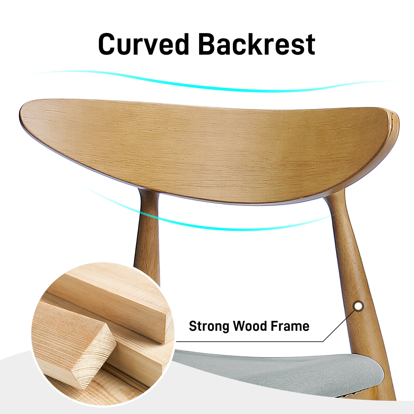 Set Of 2 Retro Rubberwood Chairs With Ergonomic Back & Plush Cushions, Natural Beige  Same Sku 59297.00BEI