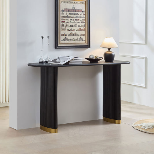 Length 59.1 Inch Entryway Table For Living Room,Narrow Console Table With Unique Stainless Steel Legs Design, Modern Design MDF Sofa Table Entrance Table For Hallway, Entrance,Apartment,Black