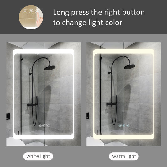 LED Lighted Medicine Cabinet With Mirror, Wall-Mounted Plug-In Bathroom Organizer With 3 Storage Shelves