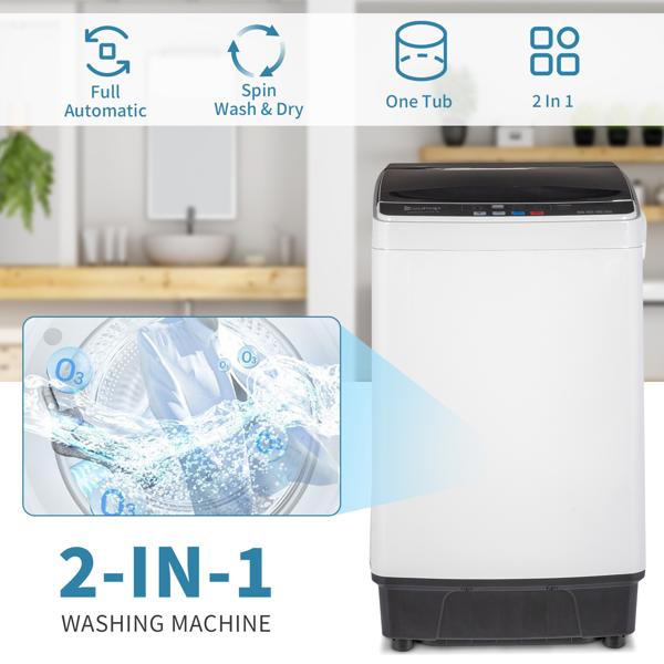 Full-Automatic Washing Machine Top Load Portable Compact Laundry Washer Spin With Drain Pump,10 Programs 8 Water Level Selections With LED Display 17.8 Lbs Capacity, Black
