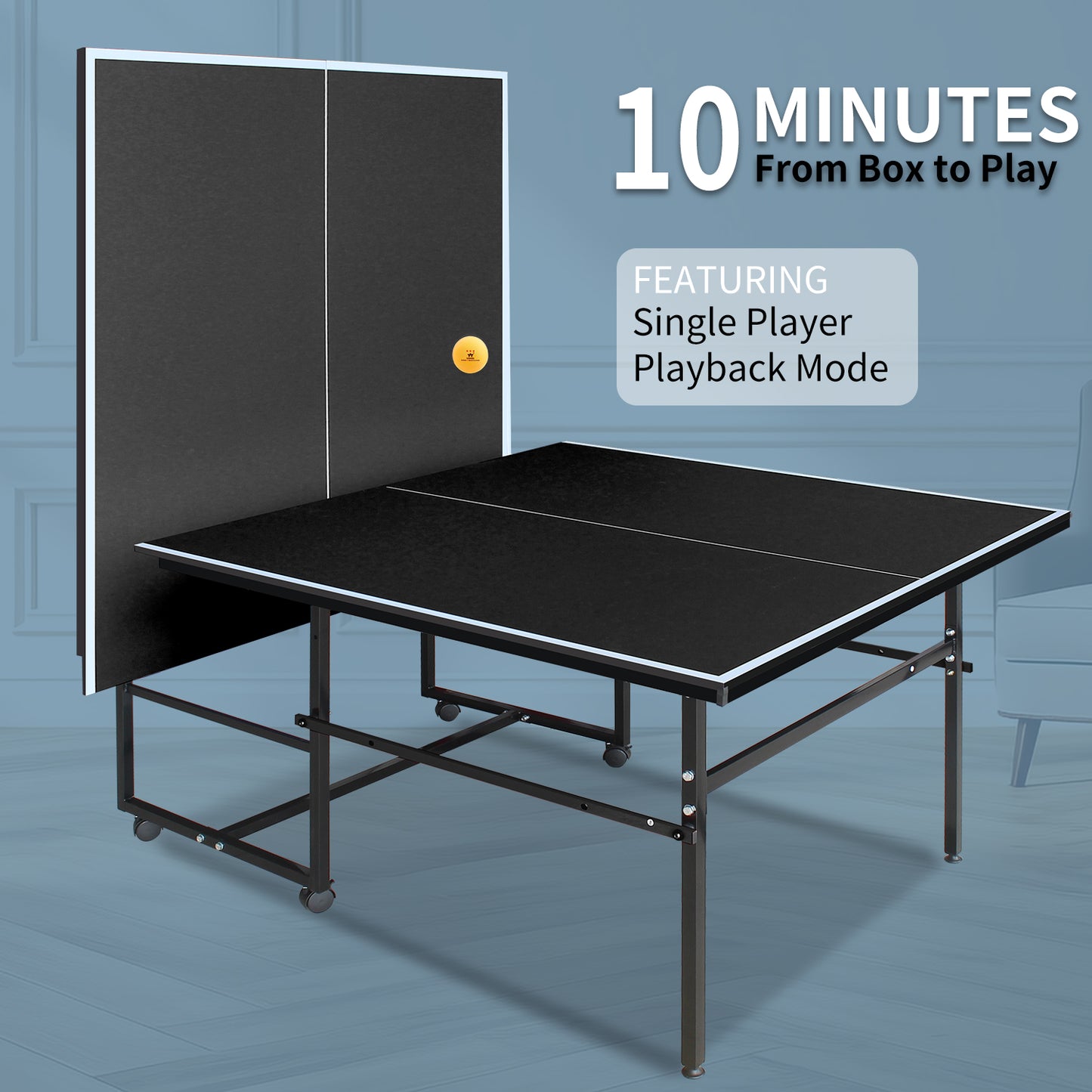 8.5x4. 3ft Black Mid-Size Table Tennis Table Foldable & Portable Ping Pong Table Set For Indoor Games With Net, 2 Table Tennis Paddles And 3 Balls
