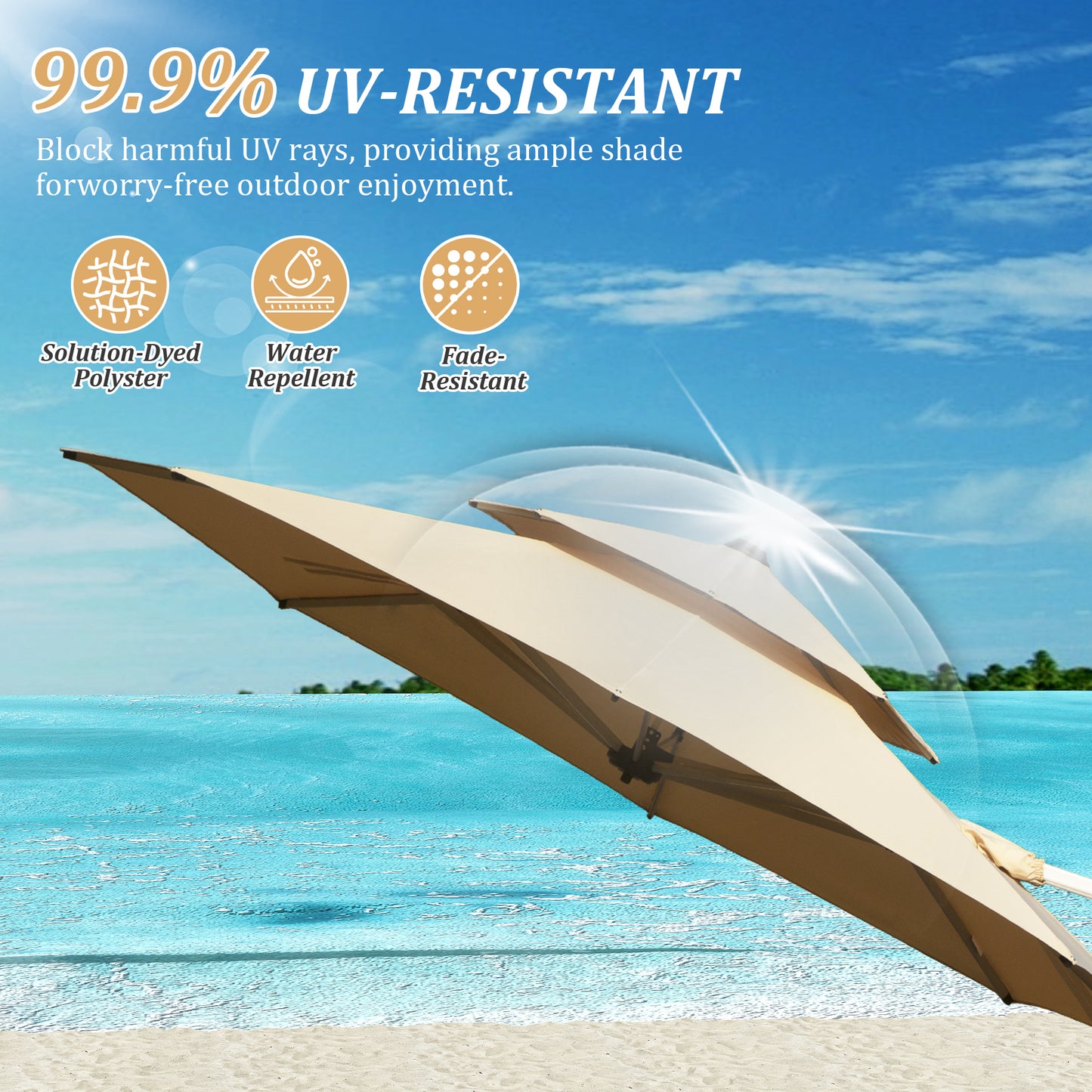 Round Cantilever Umbrella With Center Pole, Beige  Base Not Included