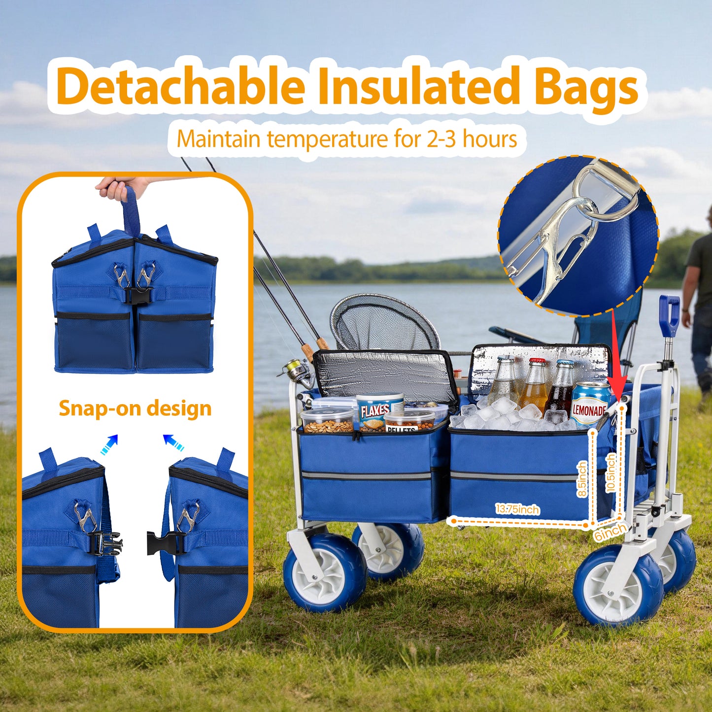 Beach Wagon Cart  500lbs Heavy Duty Collapsible Folding Wagon  Oversized 150L  9  PVC All- Terrain Wheels  Adjustable Handle  Cooler & Storage Bags For Beach  Camping  Garden & Outdoor Sports  Blue