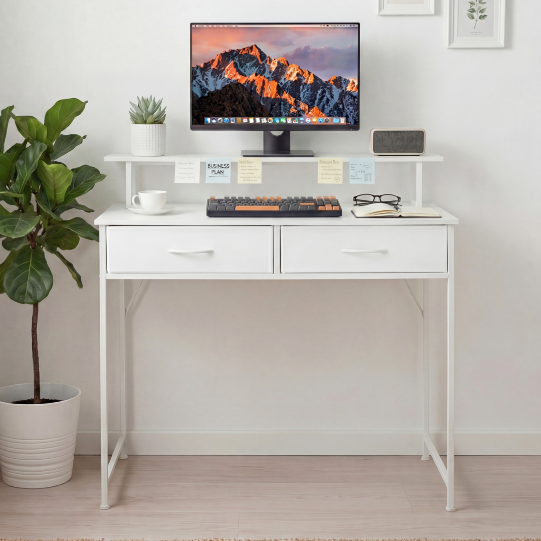 Computer Desk Small Home Office Bedroom Writing Study PC Table With Storage Space Fabric Side Bag Headphone Hook Metal Frame Adjustable