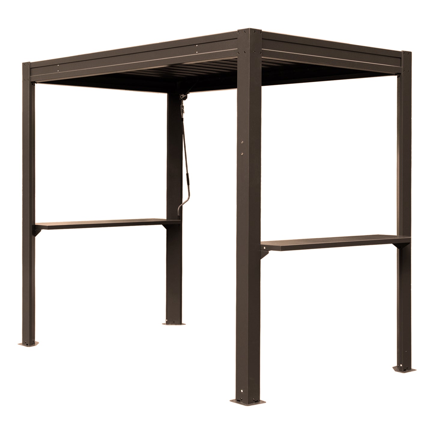 8x5 FT Grill Louvered Pergola For Outdoor Grill, Hardtop Grill Pergola With Built-in Gutter & Adjustable Rainproof Roof, Metal Shelter Gazebo For Patio  Deck -Brown