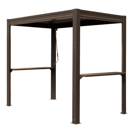 8x5 FT Grill Louvered Pergola For Outdoor Grill, Hardtop Grill Pergola With Built-in Gutter & Adjustable Rainproof Roof, Metal Shelter Gazebo For Patio  Deck -Brown