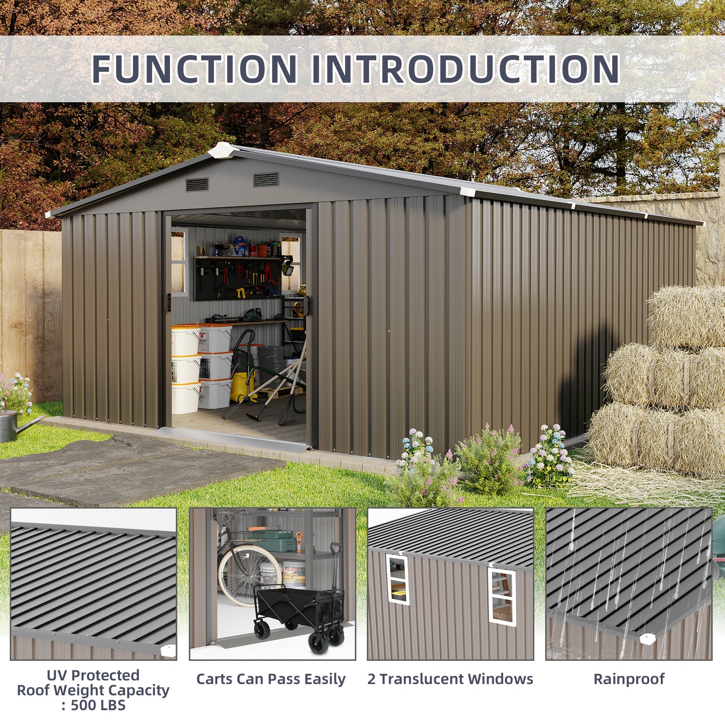 Campcraft 10x12ft  0.25mm Color Steel Plate, Surface Protective Film, Two Daylight Windows, A Practical And Thoughtful Gift,two Colors Can Be Freely Selected Storage Sheds