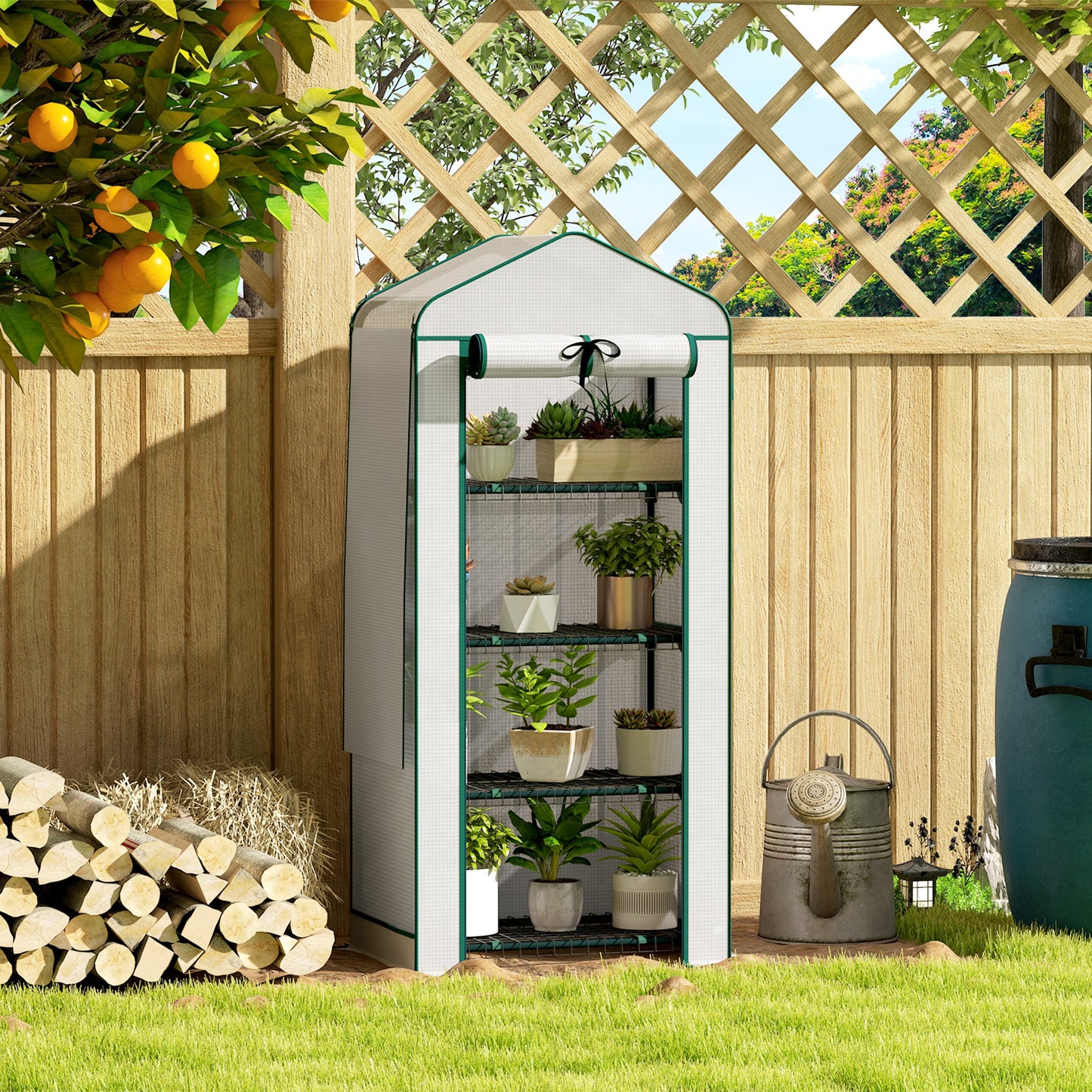 Mini Greenhouse With Screen Roof, 4 Tier Portable Small Greenhouse With High Strength PE Cover, White