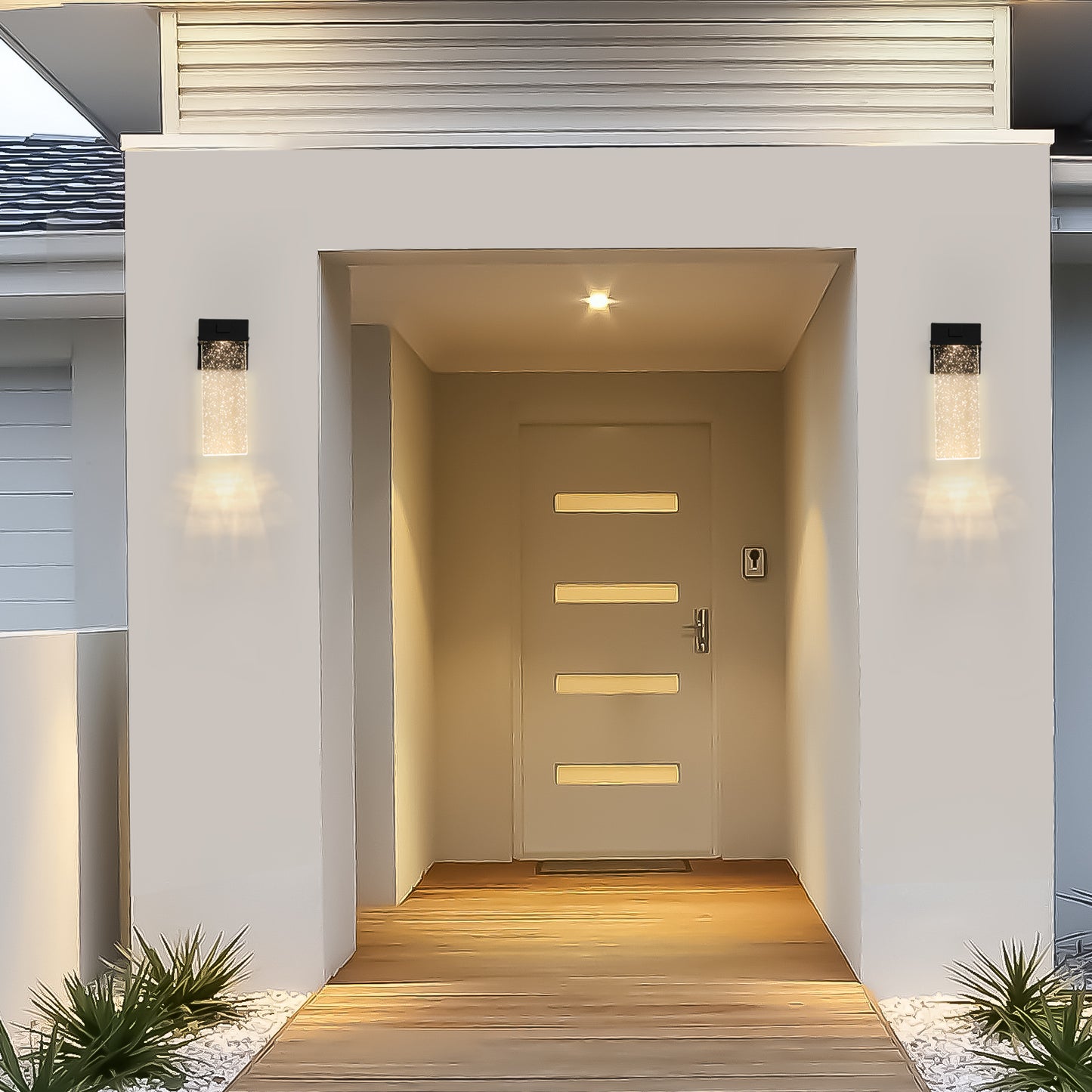 2-Pack Outdoor Wall Light Fixture, Weatherproof LED Wall Sconce With Bubble Crystal And Light Sensor - 12W Per Lamp