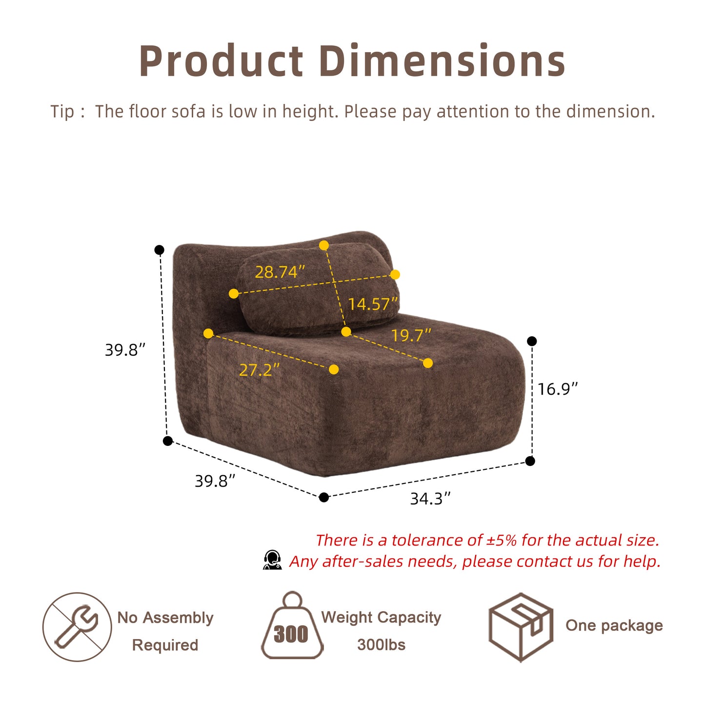 Compression Wave Sofa, Convertible Floor Sofa Bed, DIY Boneless Modular Sectional Sofa, No Assembly Required, Rabbit Velvet Fabric, With 1 Single Sofa,Choclate