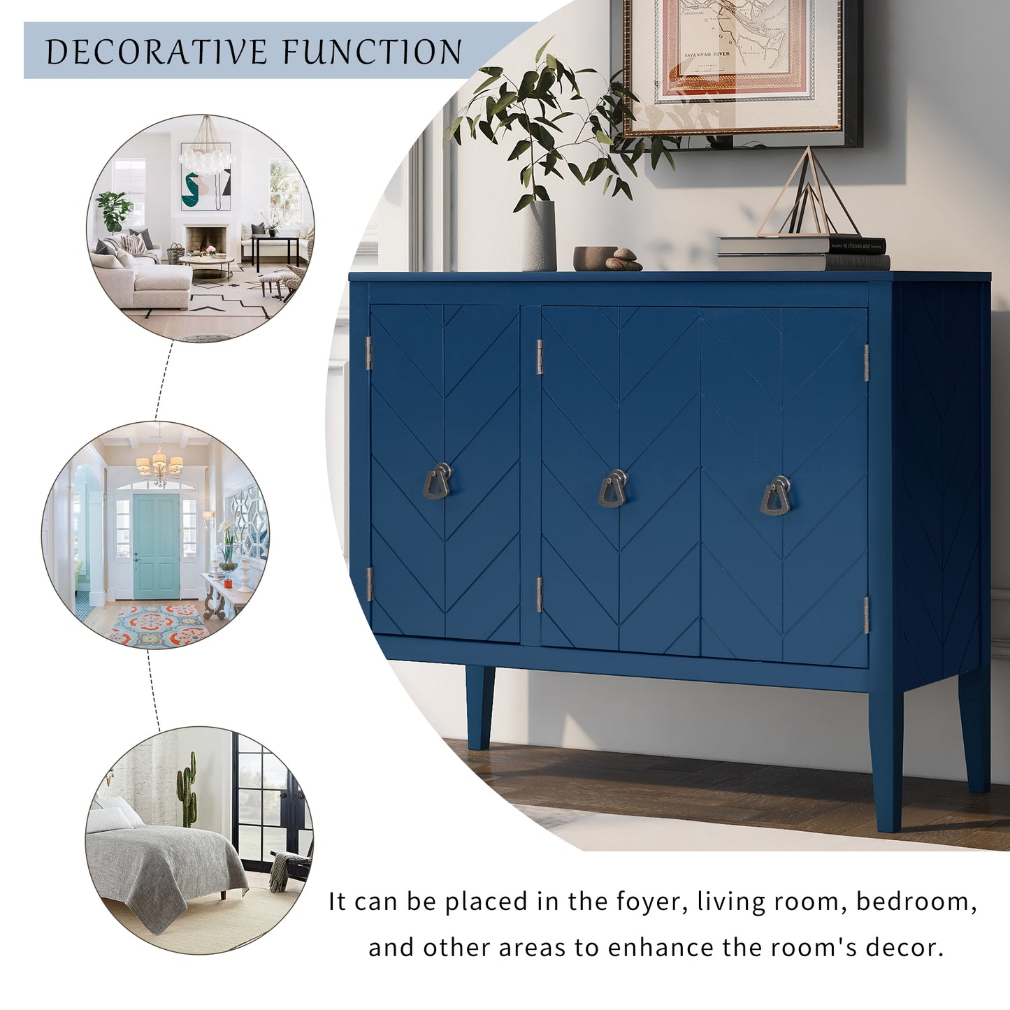 U-STYLE Adjustable Shelf Storage Sideboard With 3 Retro Metal Handles And 4 Pinewood Legs  For Entryway  Living Room  Study Room  Dining Room