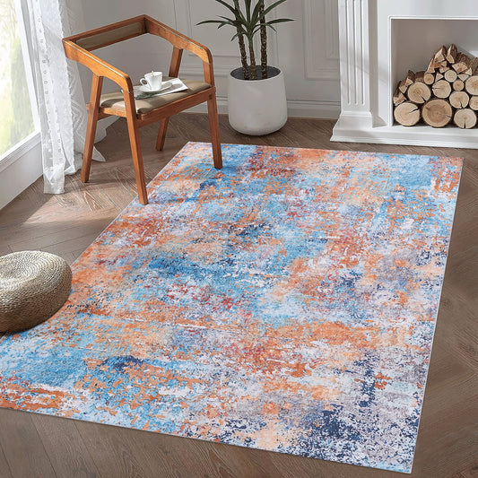MAVAL Multi Washable Rug 8x10 Area Rug  Multi, 8' X 10'