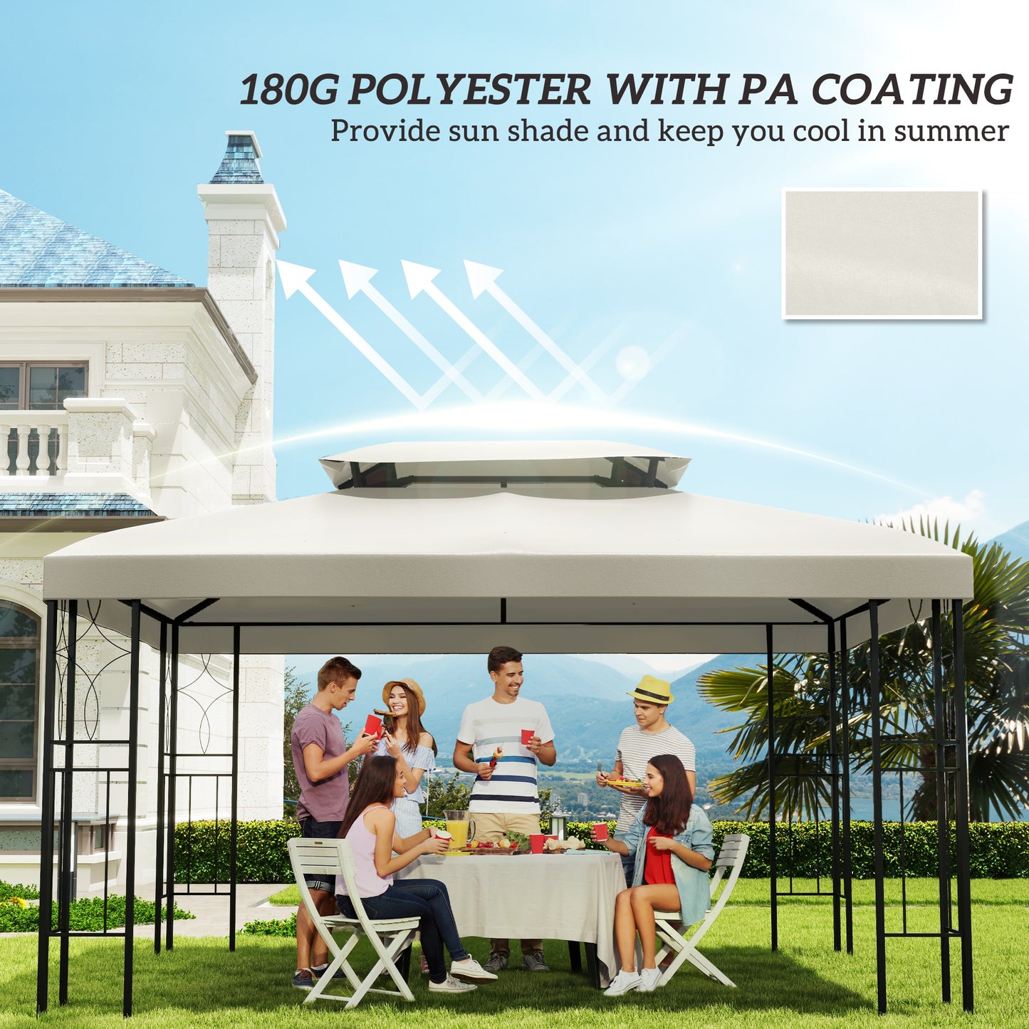 Gazebo Replacement Canopy For Model 84C-101, 2-Tier Top Cover For 10' X 13' Gazebo, Charcoal (TOP ONLY)