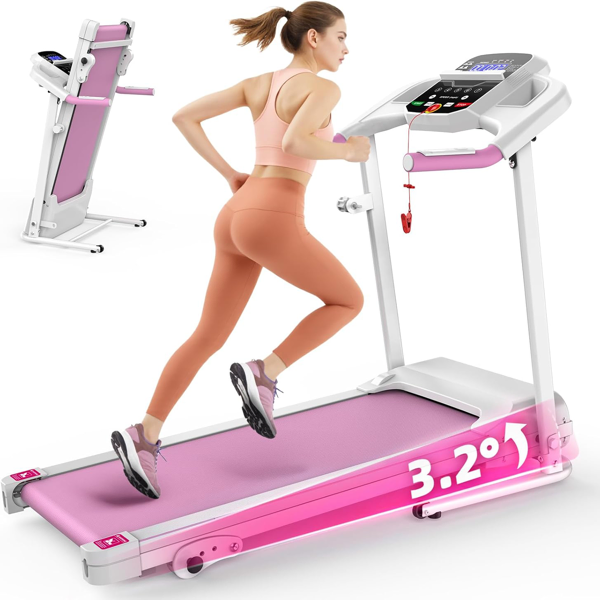 Compact Folding Treadmill For Home - 2.5HP Quiet Brushless Motor, 3-Level Incline