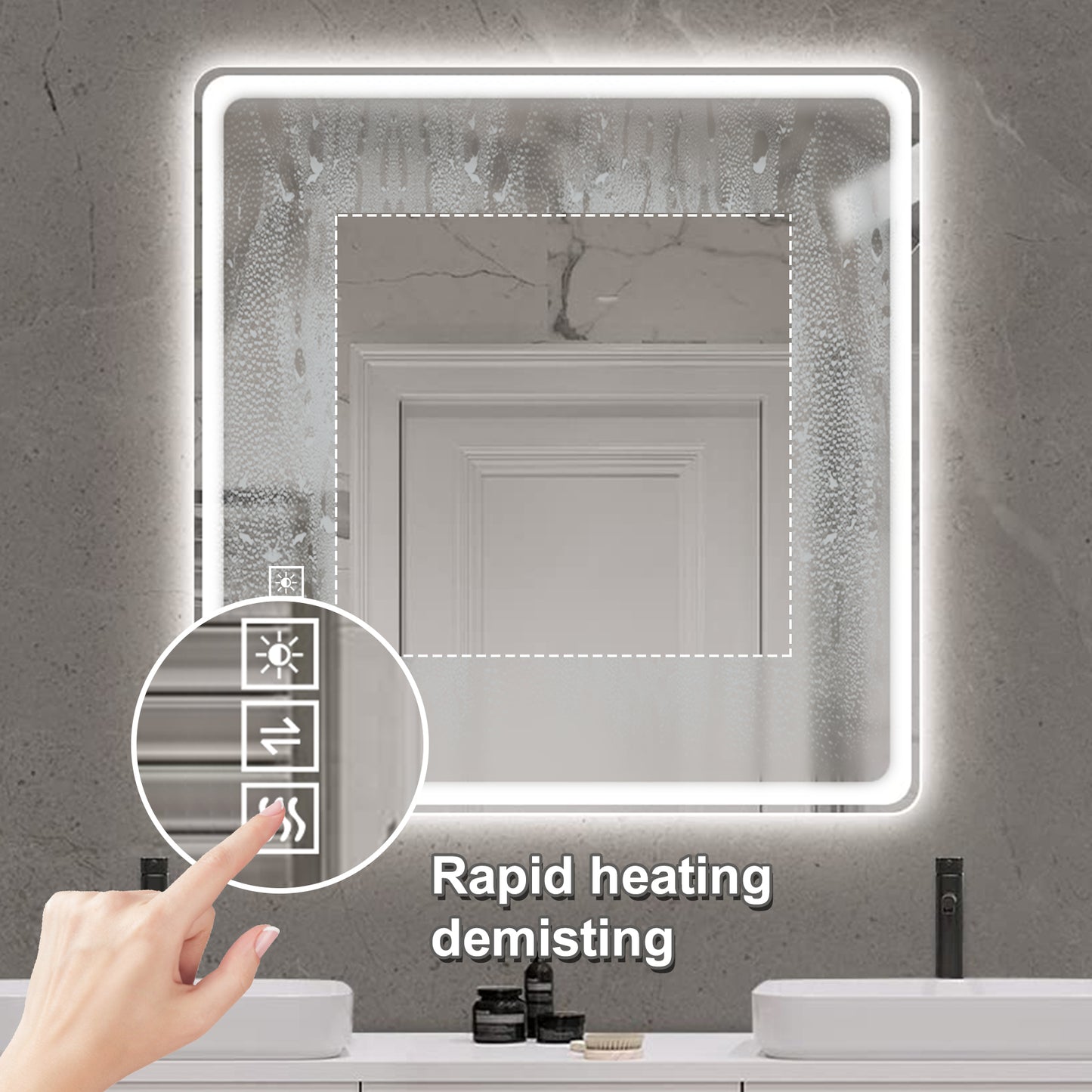 36X36 Inch LED Bathroom Mirror Vanity Mirrors With Front Lights Wall Mounted Anti-Fog Frameless Make Up Mirror With Light 5 Mm Copper-Free Silver Mirror Horizontal Or Vertical