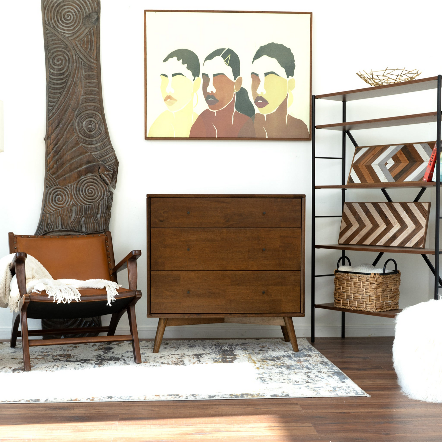 Caroline Mid Century Modern Solid Wood Dresser 3-Drawer For Bedroom  35  H X 35  W X 15.7  D