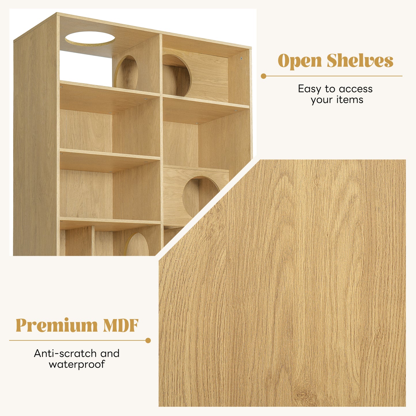 Modern 2 IN 1 Wood Bookshelf  Cat House, Cat Tree Display Case With Storage, Cat Litter Box Enclosure Climbing Shelf - NATURAL
