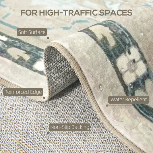 5x7 Area Rug, Indoor Boho Machine Washable Carpet For Living Room, Bedroom, Dining Room, Kitchen, Blue