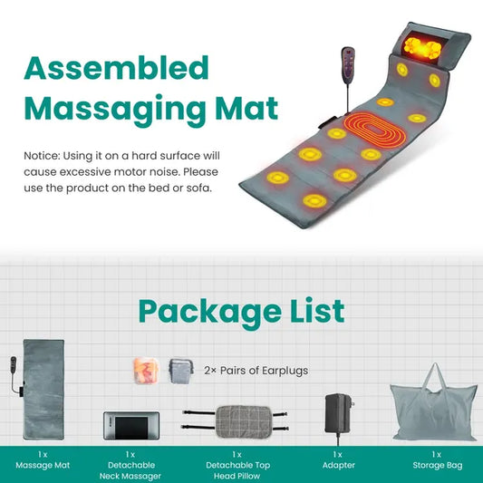 Full Body Massage Mat With Neck Kneading Massager - 10 Targeted Points & 3-Level Lumbar Heating, 9 Vibration Modes&9 Speeds, 20-Node Neck Massage -Heating & 3 Modes, 10-30min Smart Timer, Anti-Slip B