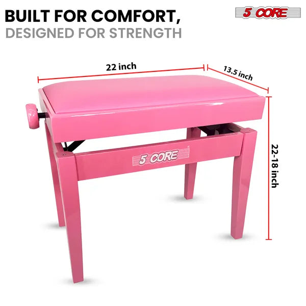 5 Core Adjustable Piano Bench Thick 3.25" Solid Wood Keyboard Stool Heavy Duty Musician Chair