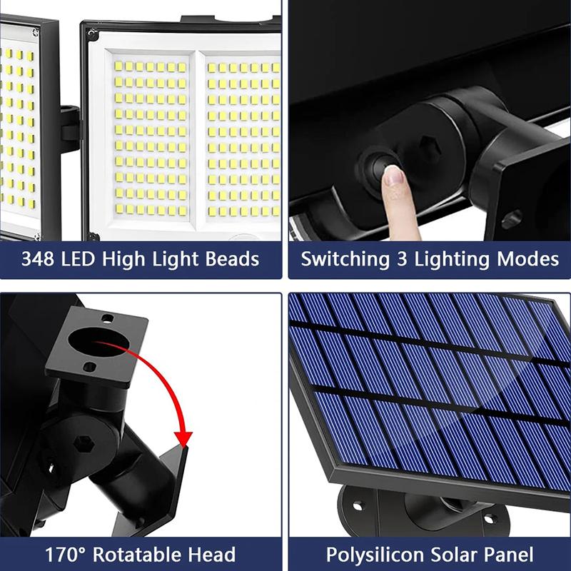 1-Pack Outdoor Solar Light  348-LED Motion Sensor Light With Remote Control  3-Head, Waterproof