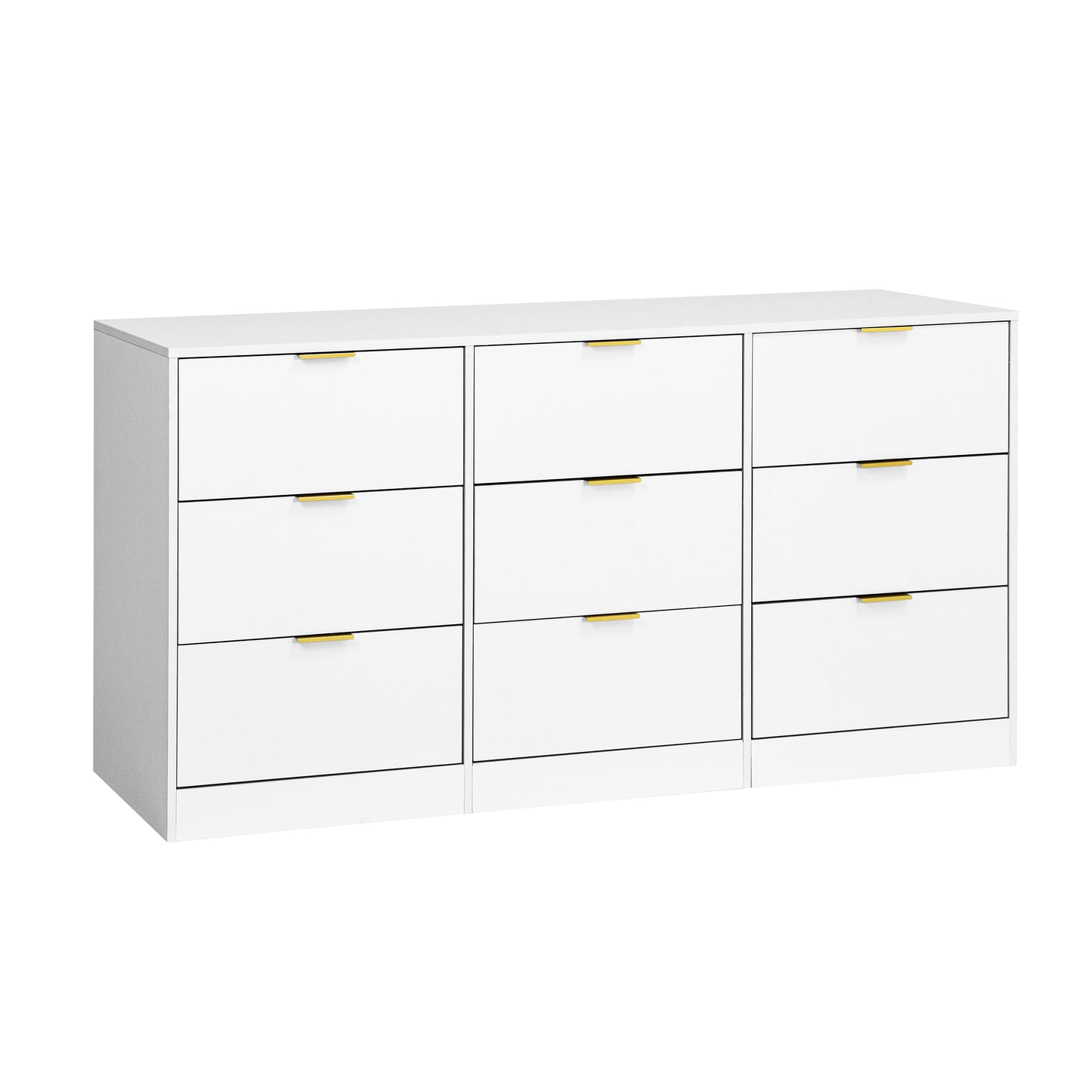 White 9 Drawer Dresser, 63 Large Deep Chest Of Drawers, Wooden Dresser Storage Cabinet With 9 Drawers For Bedroom, Long Dressers For Living Room, Hallway