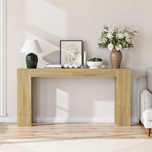 62.99-inch Extra-long Entryway Table, Farmhouse Sofa Table Behind The Sofa, Decorative Table For Narrow Entrances In The Living Room, Hallway, Entrance, Or Foyer, Oak-colored Console Table