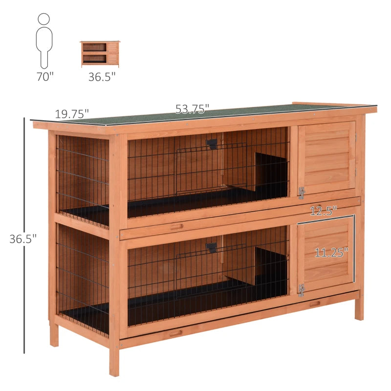 2-Story Large Rabbit Hutch Bunny Cage Wooden Pet House Small Animal Habitat With Lockable Doors, No Leak Tray And Waterproof Roof For Rabbits, Chickens, Ducks, Outdoor Indoor Natural