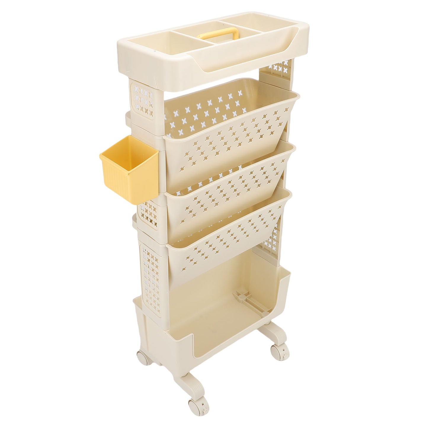 Rolling Book Cart 5 Tier PP Multi Functional Movable Storage Book Rack Utility Organizer Bookshelf With Lockable Casters For Study Office Bedroom Cream White