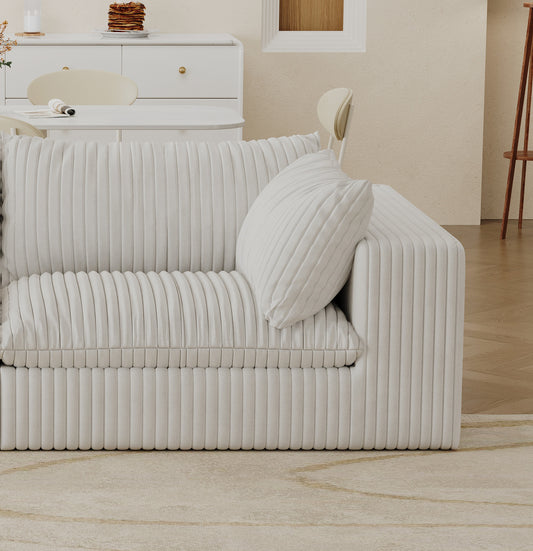 Cloud Sofa,Corduroy Fabric,Deep Seat Couches,Double-layer Design,Removable  Cushion,No Assembly, DIY Combination For Living Room, Bedroom,Conference Room ,Apartment,White