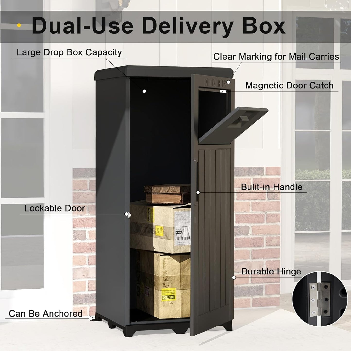 Package Delivery Box For Outside, Large Parcel Drop Box With Lockable Secure, Waterproof Resin Storage Anti-Theft Outdoor Package Delivery For Porch, Curbside, House