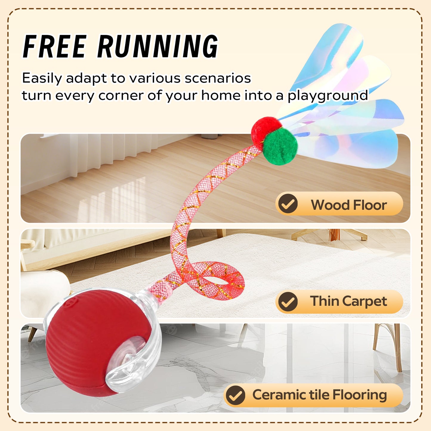 Interactive Toys Ball For Cats, Dog,Agile Moving Cat Ball With ElasticMesh Tail