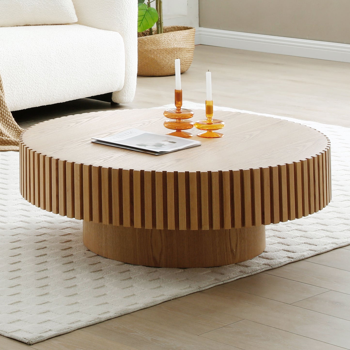 31.49   Round Wood Coffee Table For Living Room, Modern Handcraft Drum Coffee Table, Circle Wooden Coffee Table For Small Space Apartment ASH. Same Sku W876P243948