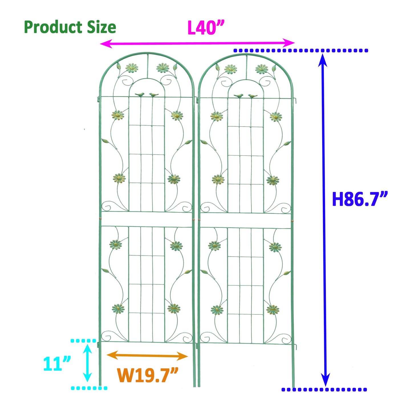 4 Pack Metal Garden Trellis 86.7  X 19.7  Rustproof Trellis For Climbing Plants Outdoor Flower Support Green