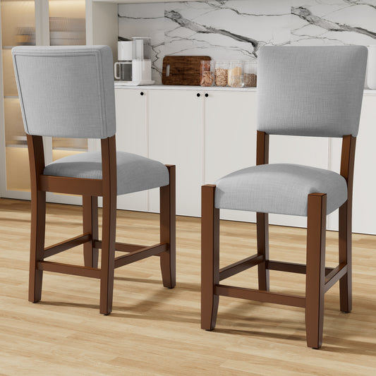 Mid Century Modern Bar Stools Set Of 4, 40.4  Counter Stools With Back, Linen Upholstered Barstools With Solid Wood Legs Bar Chairs For Kitchen Island Dining Room, Grey  4-Piece Chairs