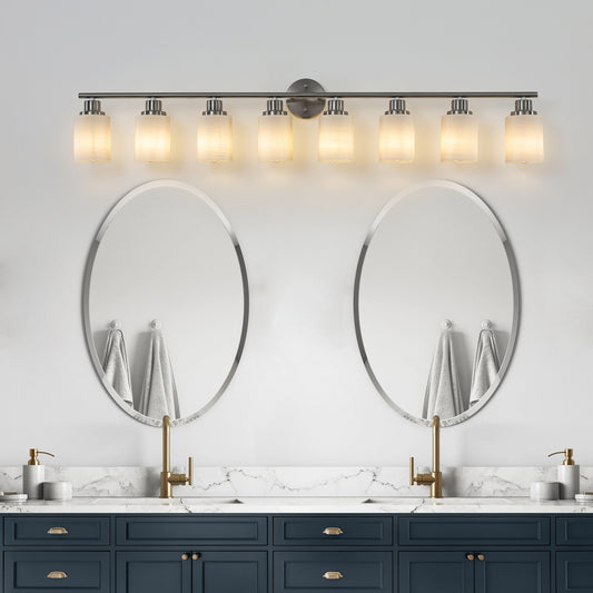 52  Modern 8-Light Vanity Wall Sconce, Brushed Nickel Finish With Frosted Glass Shades For Bathroom Or Hallway Lighting No Bulbs