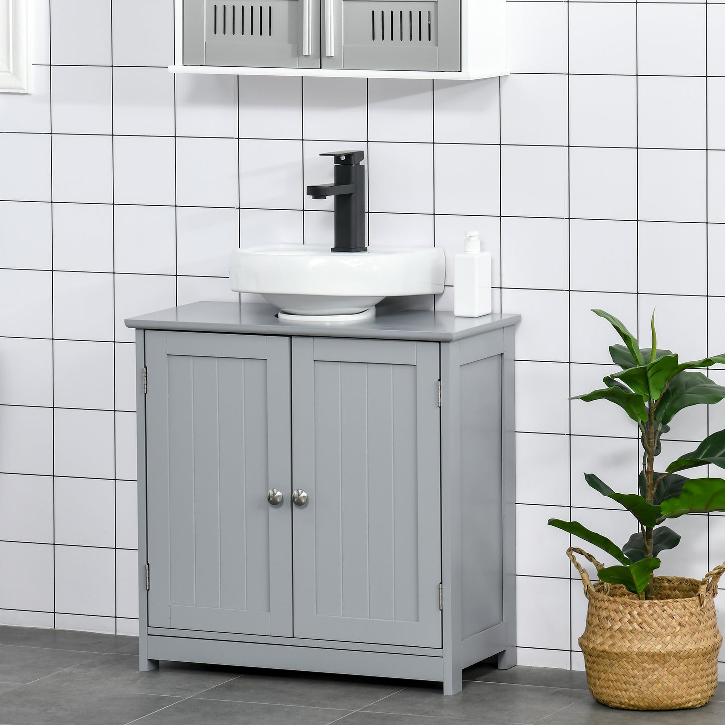 Bathroom Vanities, Bathroom Sink Cabinets With U-Shape Cut-Out And Adjustable Internal Shelf, Gray