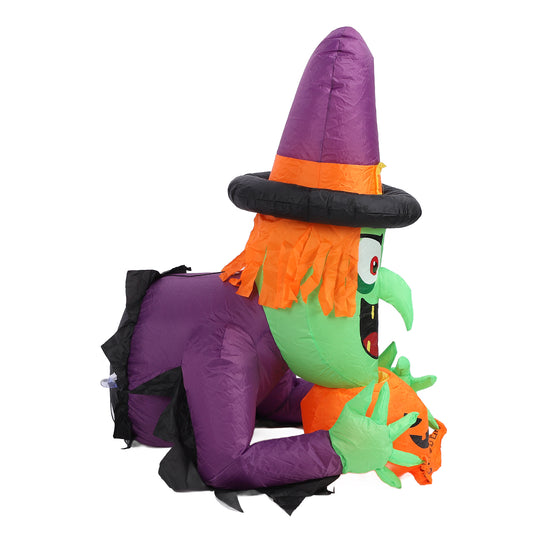 4.43ft Witch Broke Out From Window Inflatable Decoration Built In LED Light Outdoor Props Blow Up Scary Witch US Plug 100‑120V