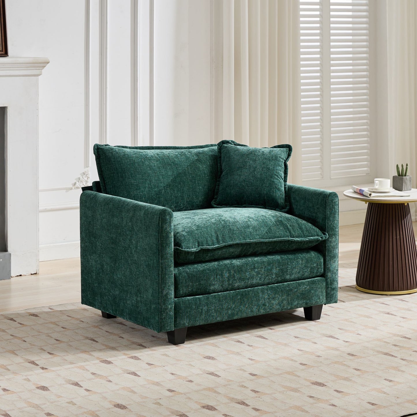 Cloud Sofa Single Seat Ottoman Is Not Included, Modern Sectional Couch, For Living Room Bedroom And Apartment, Comfy Double Layer Upholstered Seat Cushion, Breathable Chenille Fabric, Green
