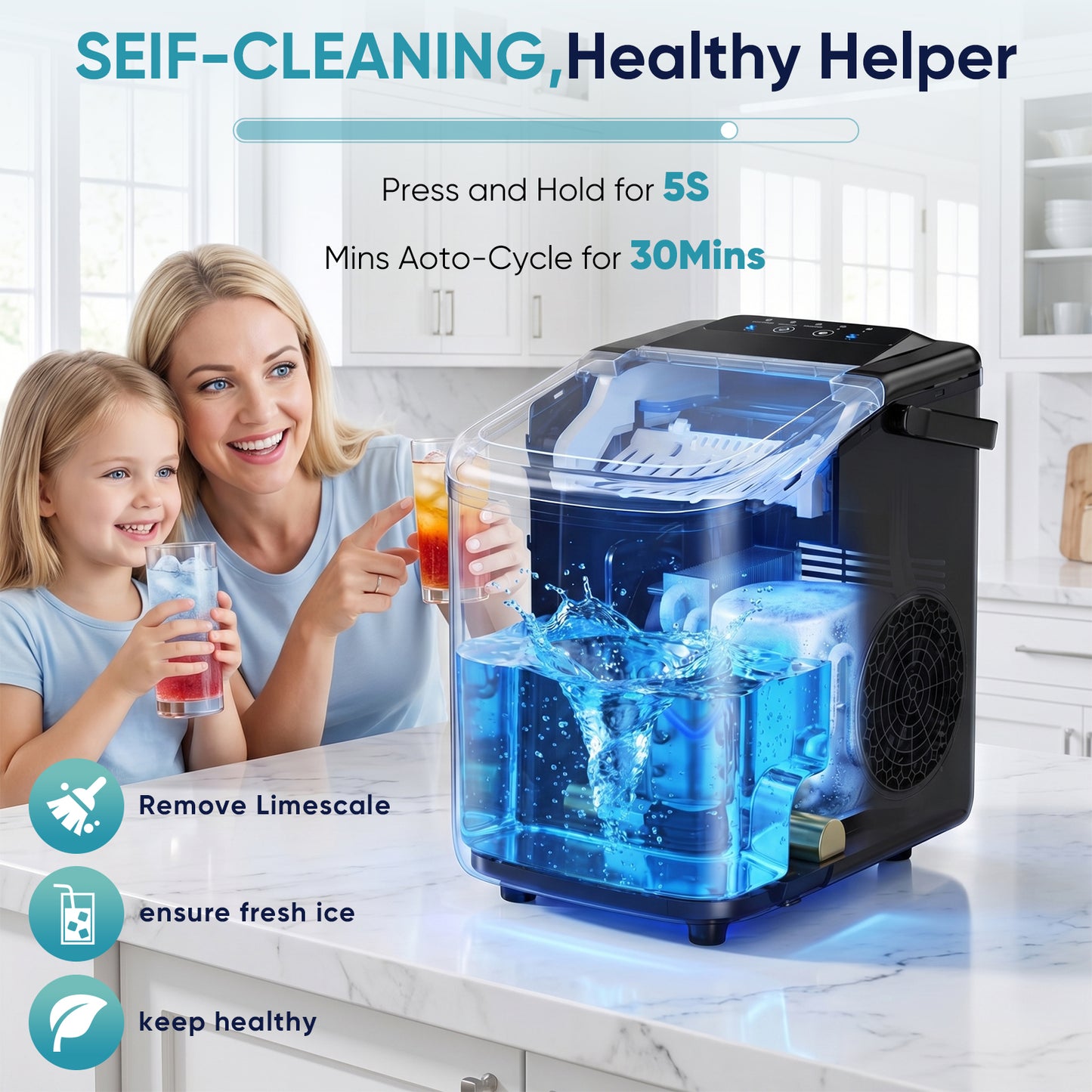 Desktop Ice Maker, With Movable Handle, Can Produce 9 Ice Balls In 6 To 8 Minutes, Equipped With A Basket And A Spoon