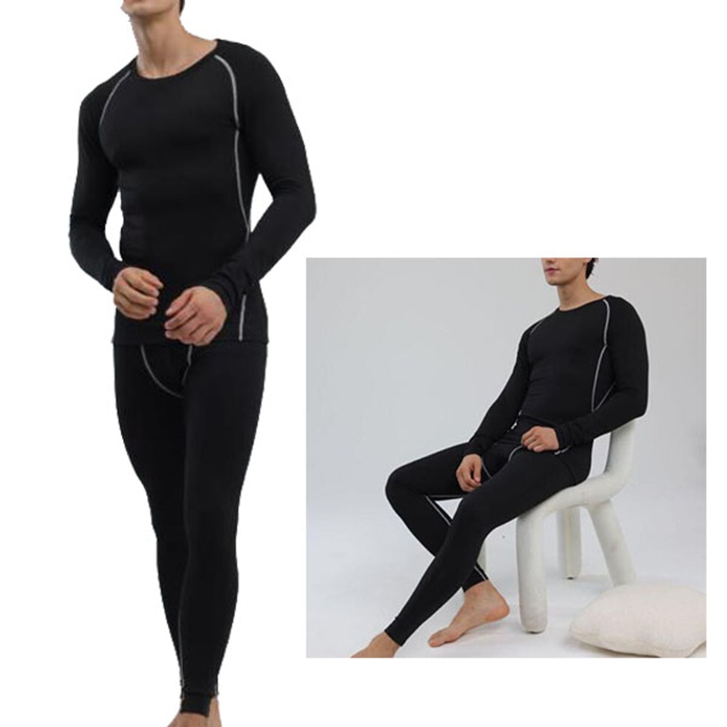 Men Thermal Underwear Set Slim Fit Base Layer Underwear Top Bottoms Suit For Home Outdoor Activities M